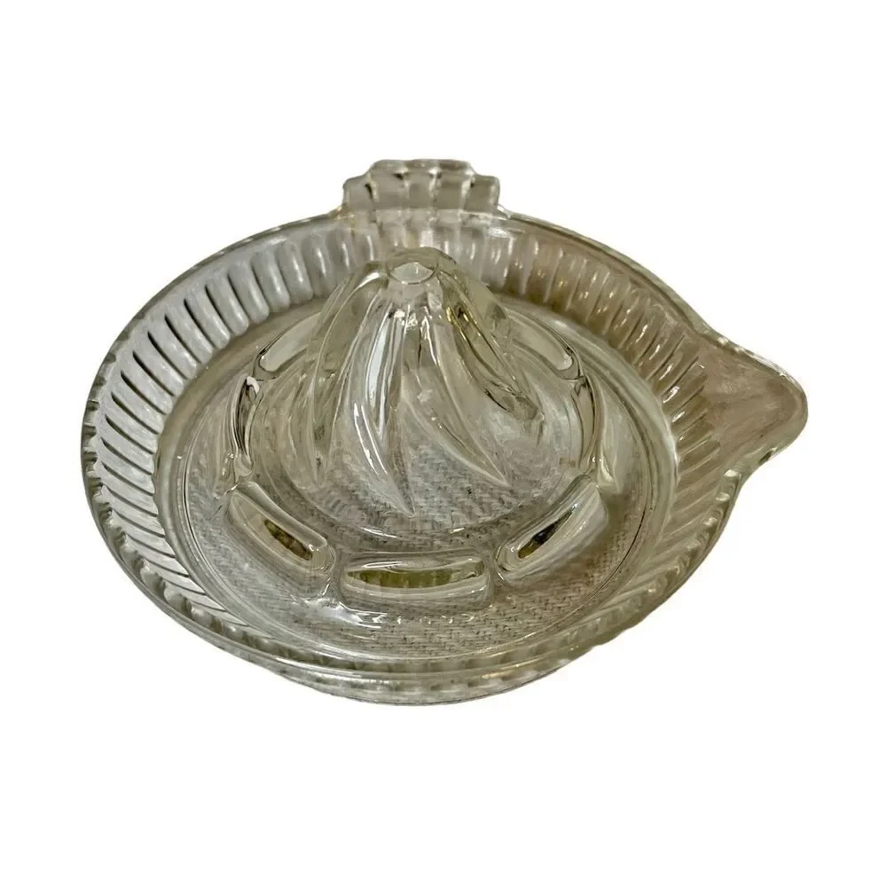 Vintage Clear Glass Hand Juicer Reamer With Lip And Handle Rib Design